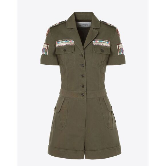 NEW NWT Valentino embroidered gabardine romper green aztec 1 Piece Sz 12 - Picture 1 of 9